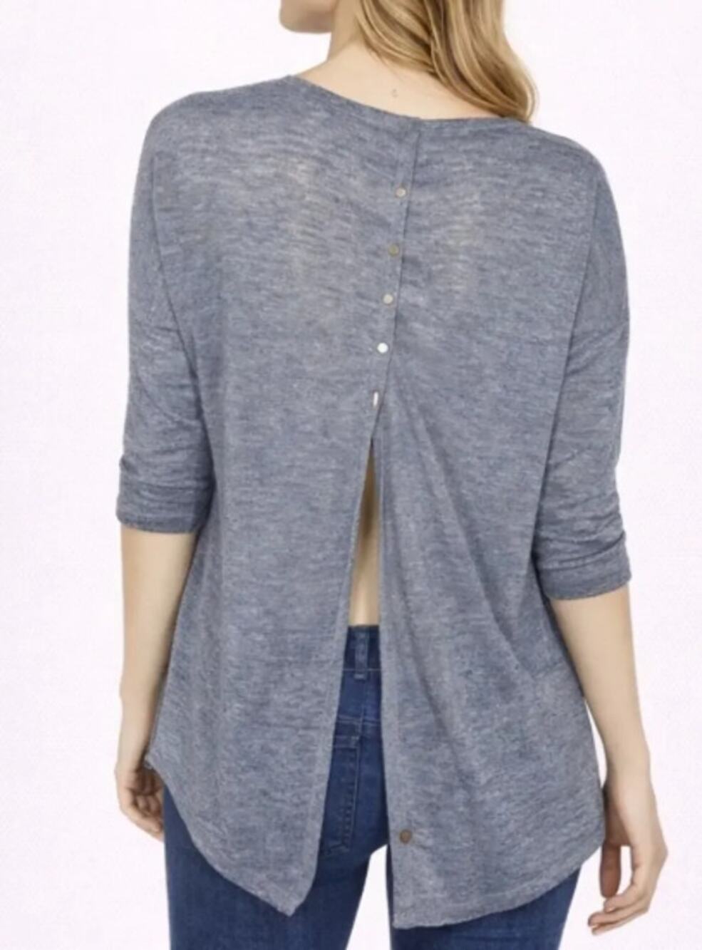 Apricot heather grey blue Button Open Back 1/2 sleeves Lightweight Sweater S NWT